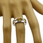 Citrine Solitaire French 925 Sterling Silver Yellow Gemstone Slim Modern Ring Jewellery