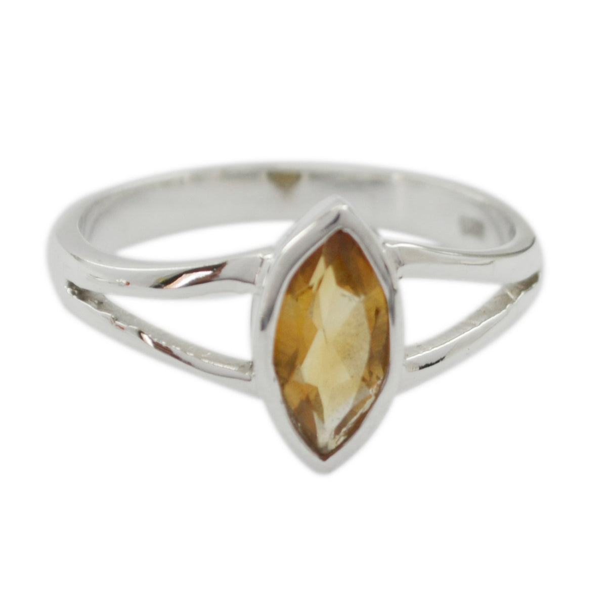 Citrine Solitaire American Silver Yellow Gemstones Dainty Geometric Ring Jewelry メイン画像