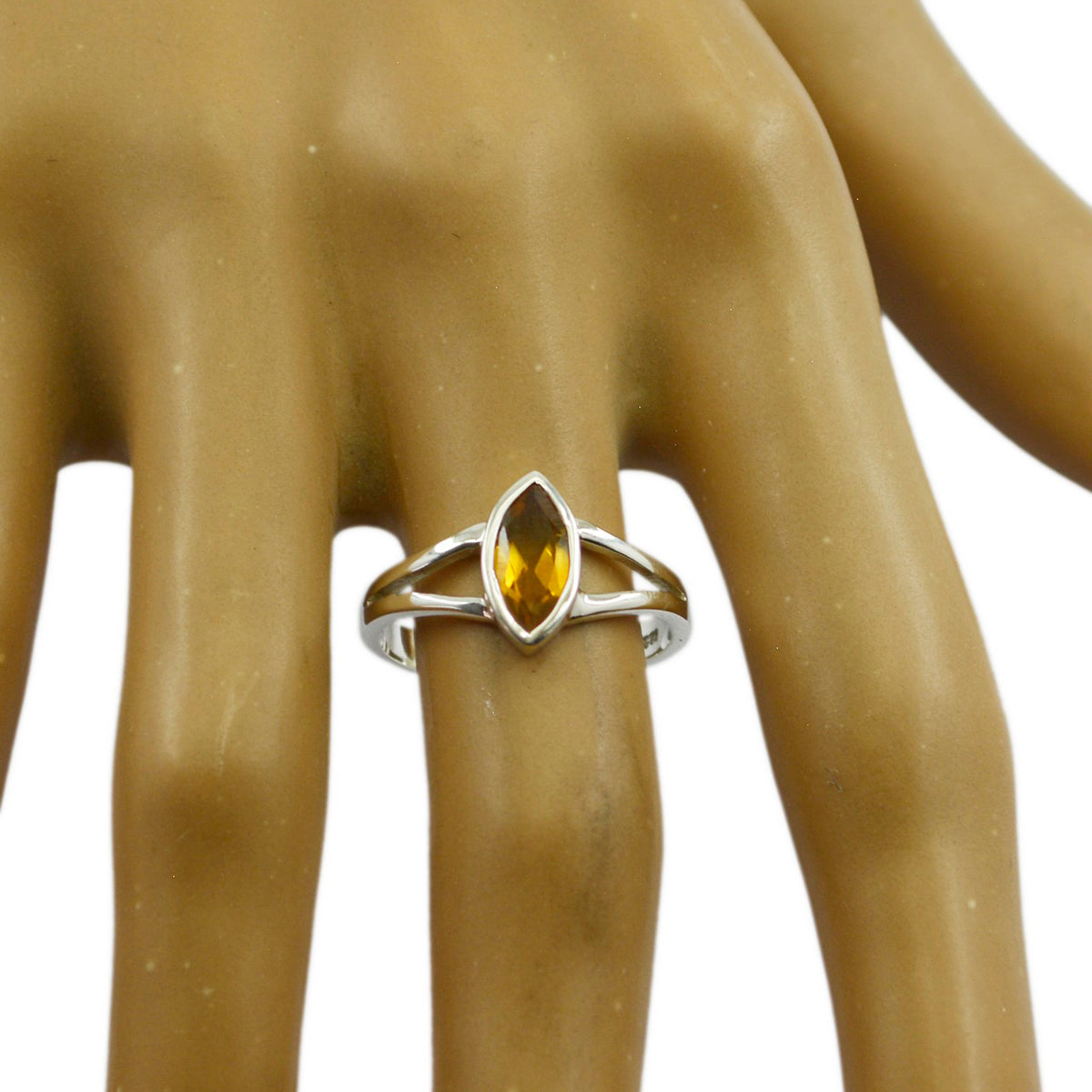 Citrine Solitaire American Silver Yellow Gemstones Dainty Geometric Ring Jewelry