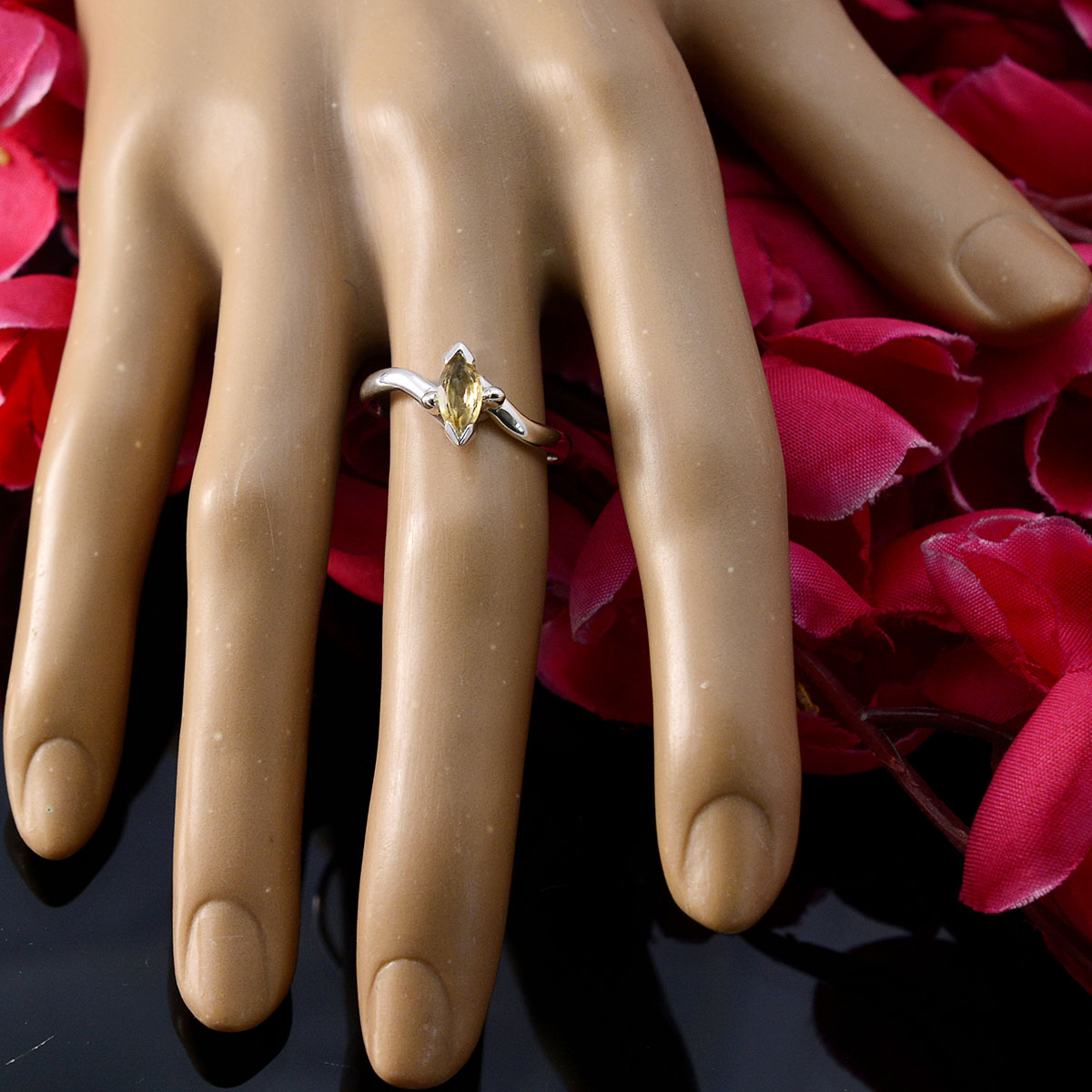 Citrine Solitaire Japanese 925 Sterling Silver Yellow Gems Delicate Modern Ring Jewellery