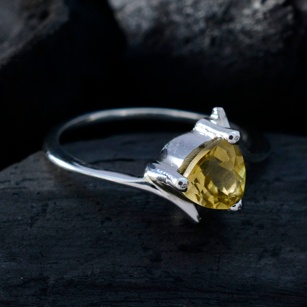 Citrine Solitaire Turkish 925 Silver Yellow Gemstones Dainty Ethnic Ring Jewellery