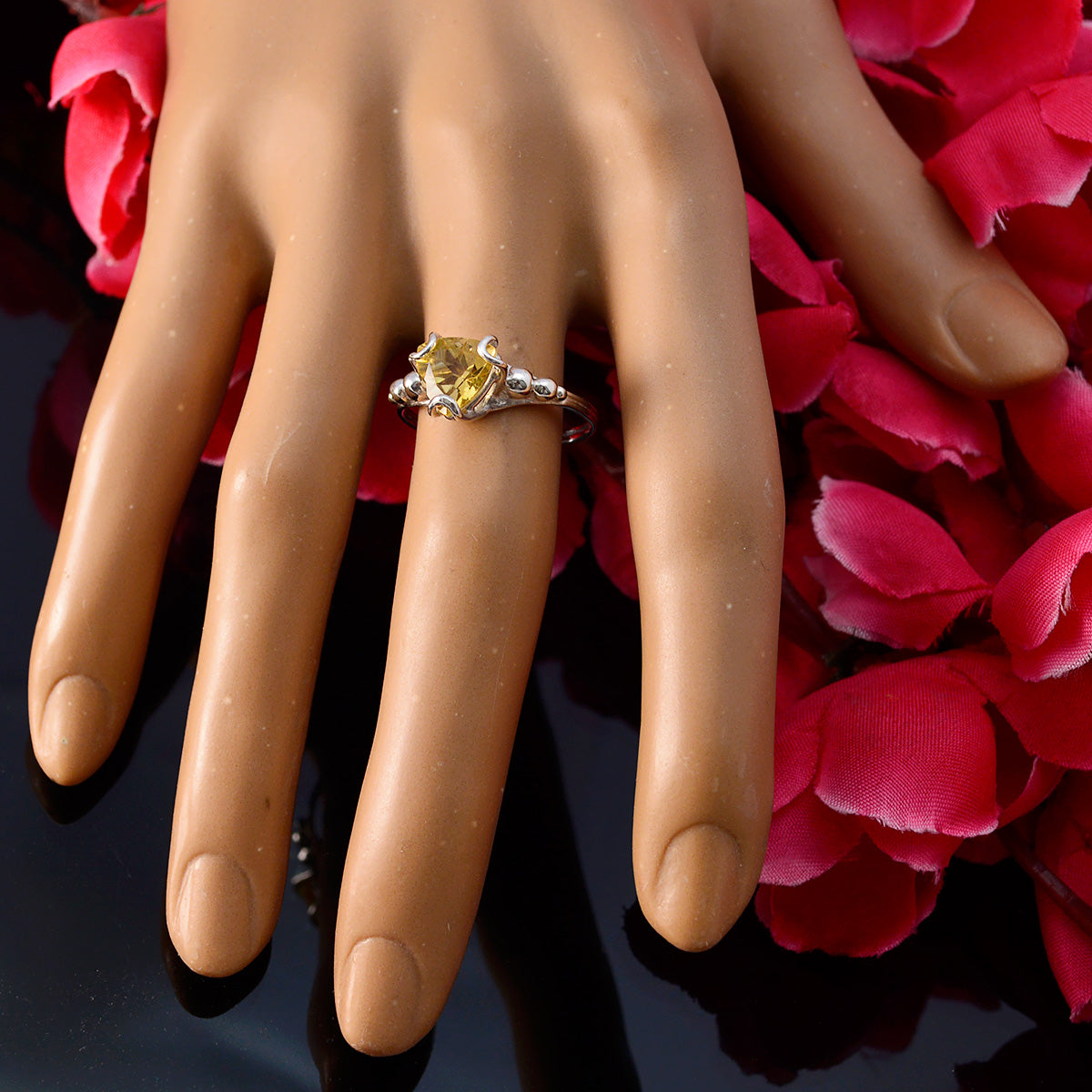 Citrine Solitaire Egyptian 92.5 Silver Yellow Gemstones Delicate Rope Wire Ring Jewellery