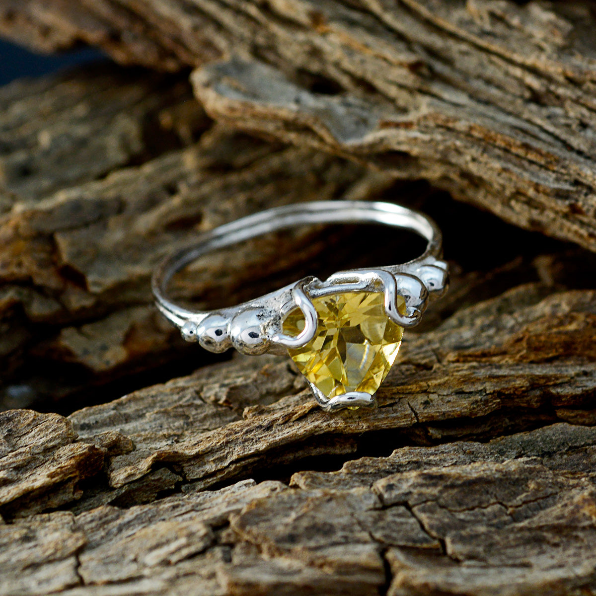 Citrine Solitaire Egyptian 92.5 Silver Yellow Gemstones Delicate Rope Wire Ring Jewellery