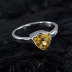 Citrine Solitaire Russian 92.5 Silver Yellow Gems Dainty Heritage Ring Jewelry