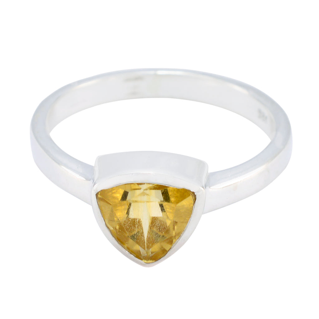 Citrine Solitaire Russian 92.5 Silver Yellow Gems Dainty Heritage Ring Jewelry
