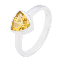 Citrine Solitaire Russian 92.5 Silver Yellow Gems Dainty Heritage Ring Jewelry