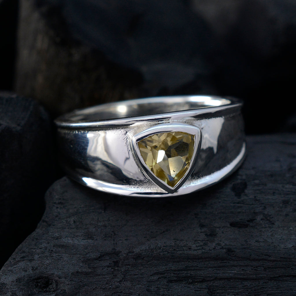Citrine Solitaire Egyptian 92.5 Silver Yellow Gemstones Slim Geometric Ring Jewellery