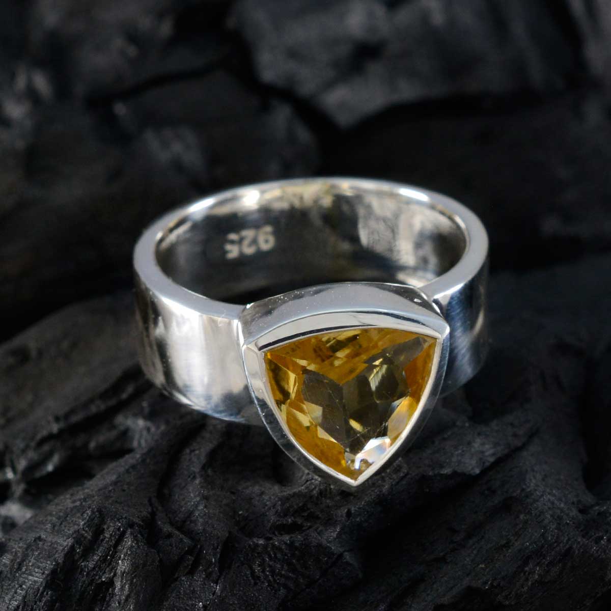Citrine Solitaire Mexican 925 Sterling Silver Yellow Gemstones Eye catching Signet Band Jewelry