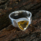 Citrine Solitaire Mexican 925 Sterling Silver Yellow Gemstones Eye catching Signet Band Jewelry