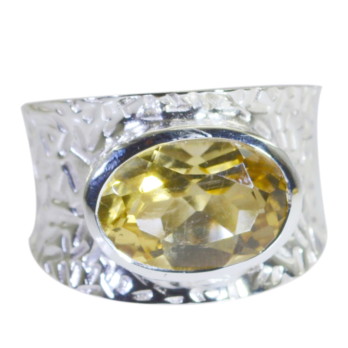 Citrine Solitaire French Silver Yellow Gemstone Versatile Oversized Band Jewelry Hoofdafbeelding