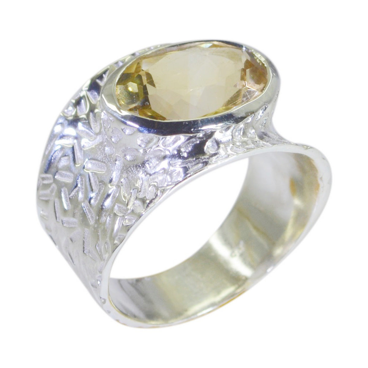 Citrine Solitaire French Silver Yellow Gemstone Versatile Oversized Band Jewelry