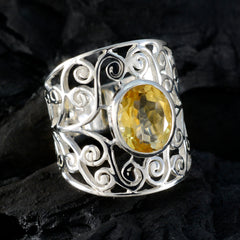 Citrine Solitaire Middle Eastern Silver Yellow Gemstones Versatile Filigree  Ring Jewelry