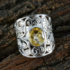 Citrine Solitaire Middle Eastern Silver Yellow Gemstones Versatile Filigree  Ring Jewelry