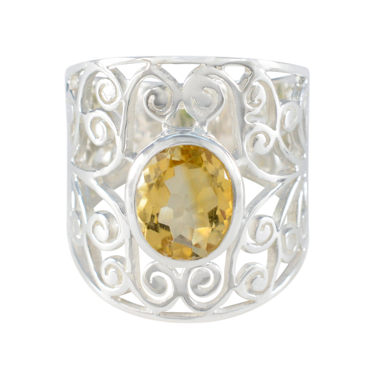 Citrine Solitaire Middle Eastern Silver Yellow Gemstones Versatile Filigree  Ring Jewelry Hoofdafbeelding
