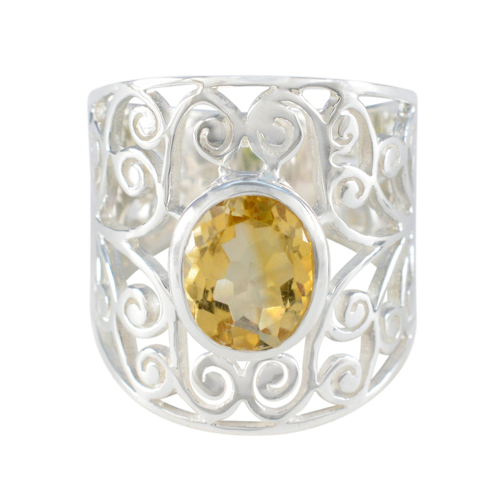 Citrine Solitaire Middle Eastern Silver Yellow Gemstones Versatile Filigree  Ring Jewelry
