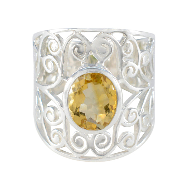 Citrine Solitaire Middle Eastern Silver Yellow Gemstones Versatile Filigree  Ring Jewelry