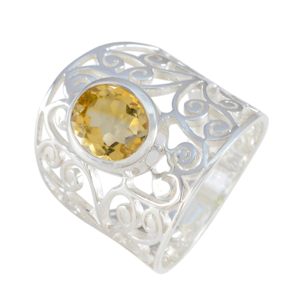 Citrine Solitaire Middle Eastern Silver Yellow Gemstones Versatile Filigree  Ring Jewelry