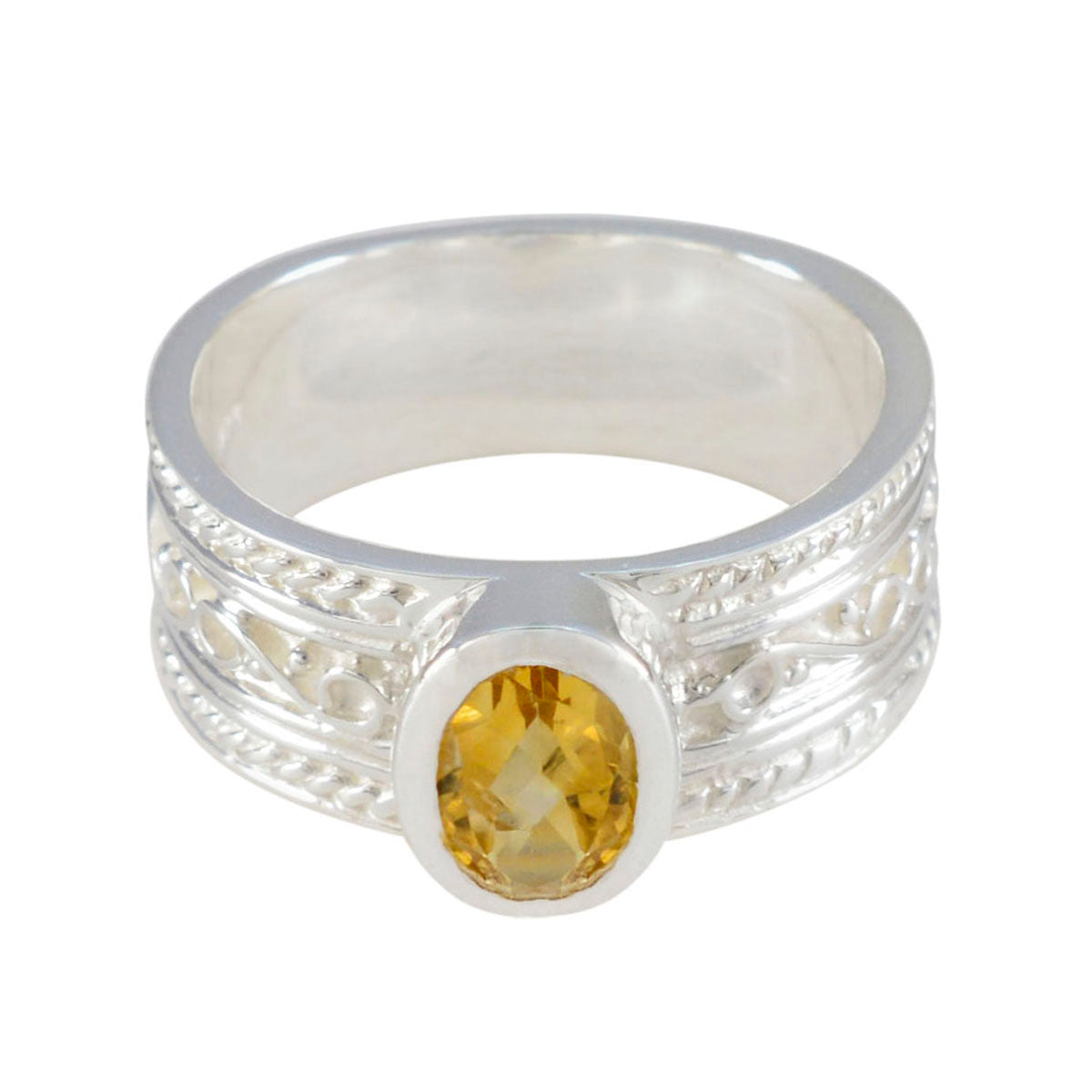 Citrine Solitaire German 92.5 Silver Yellow Gemstone Eye catching Twist Band Jewelry