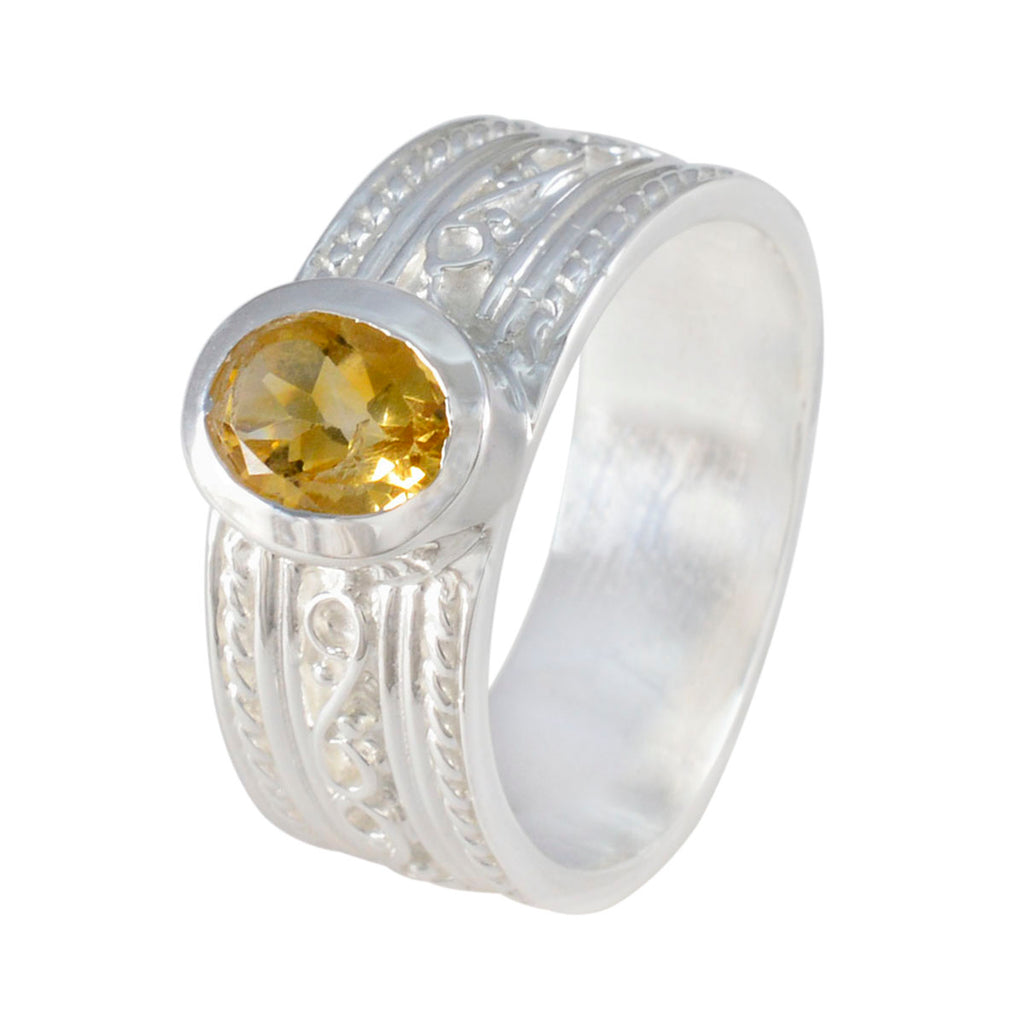 Citrine Solitaire German 92.5 Silver Yellow Gemstone Eye catching Twist Band Jewelry