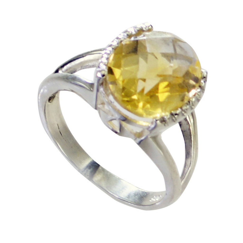 Citrine Solitaire Indian Sterling Silver Yellow Gemstone Mid weight Luxurious Ring Jewelry