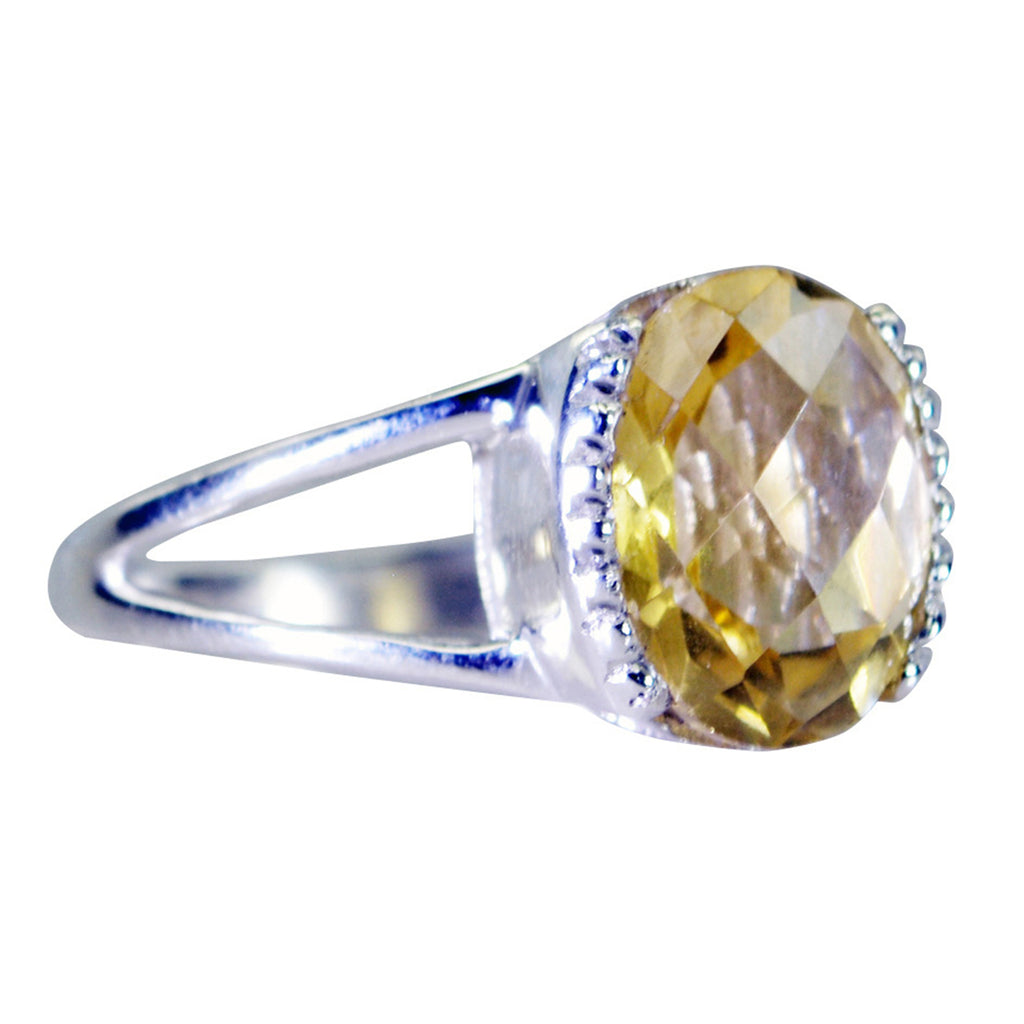 Citrine Solitaire Indian Sterling Silver Yellow Gemstone Mid weight Luxurious Ring Jewelry
