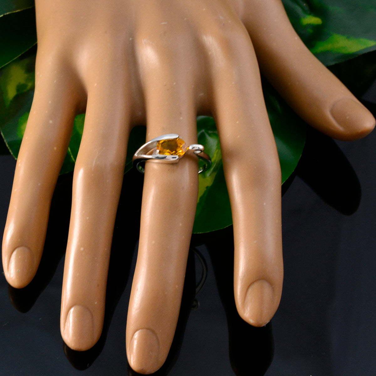 Citrine Solitaire American Silver Yellow Gems Dainty Modern Ring Jewelry