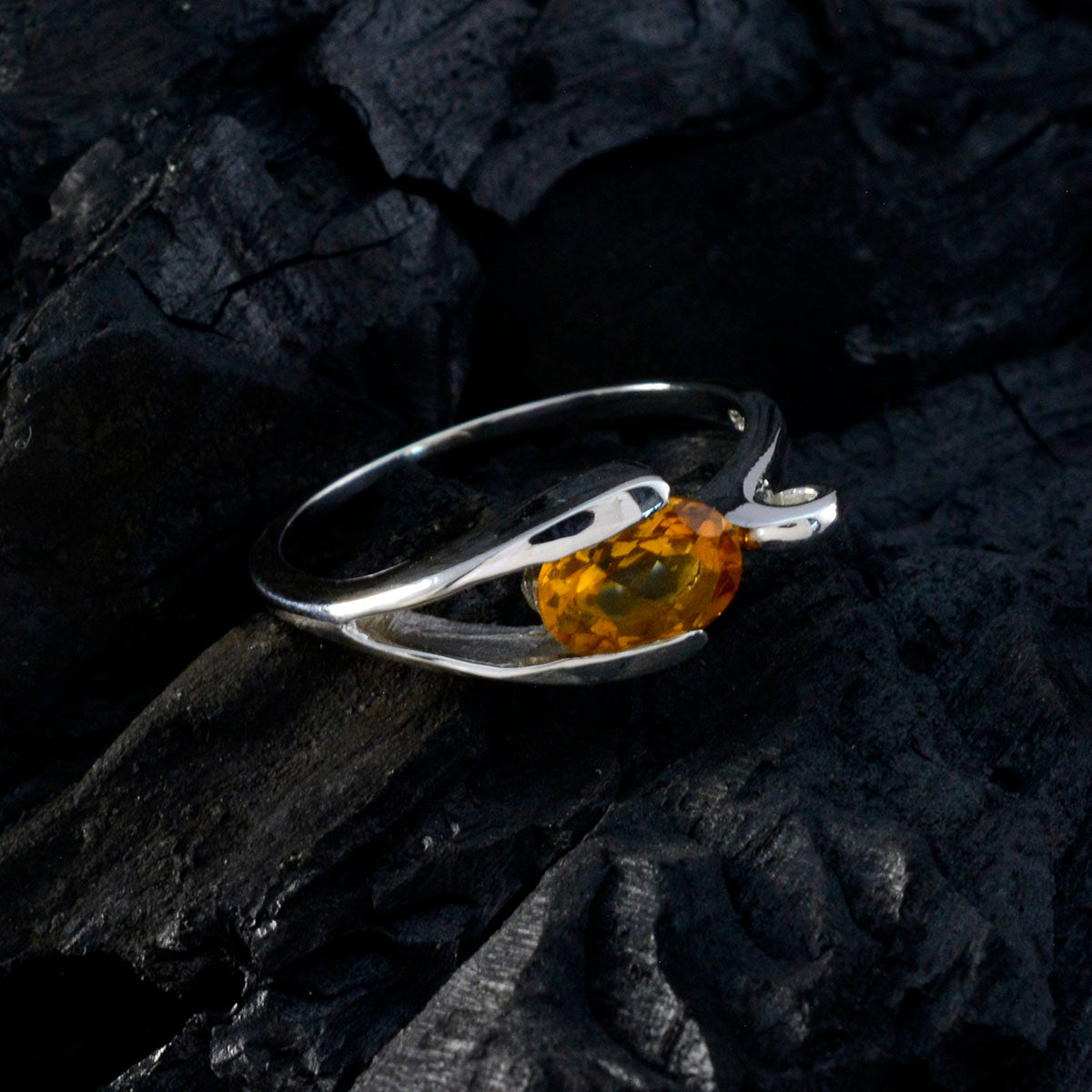 Citrine Solitaire American Silver Yellow Gems Dainty Modern Ring Jewelry