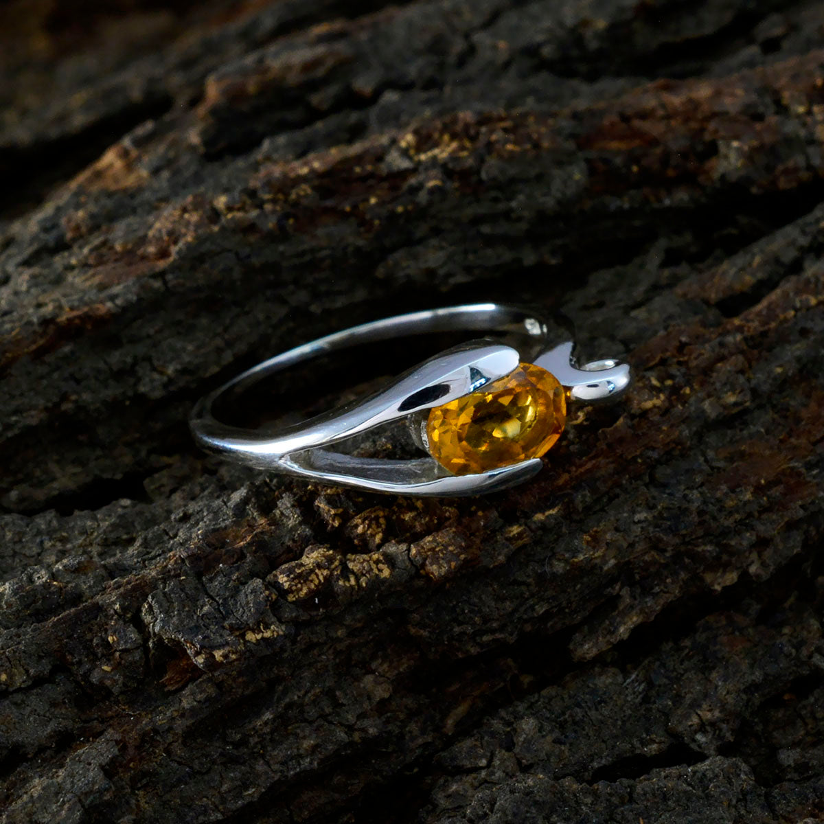 Citrine Solitaire American Silver Yellow Gems Dainty Modern Ring Jewelry