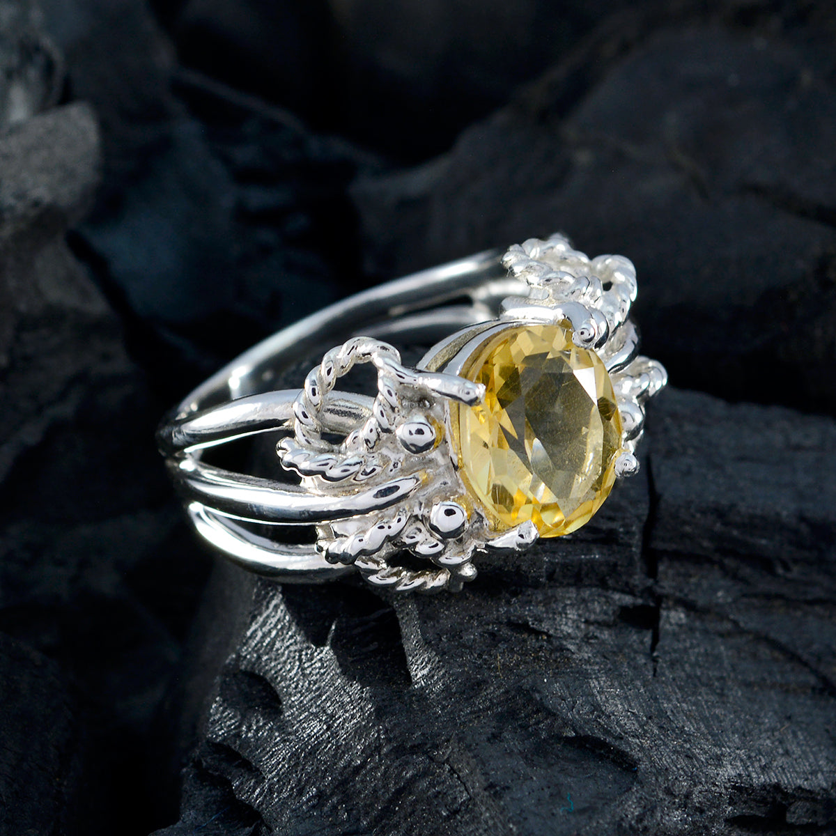 Citrine Solitaire Spanish 925 Silver Yellow Gems Essential  Rope Wire Ring Jewelry