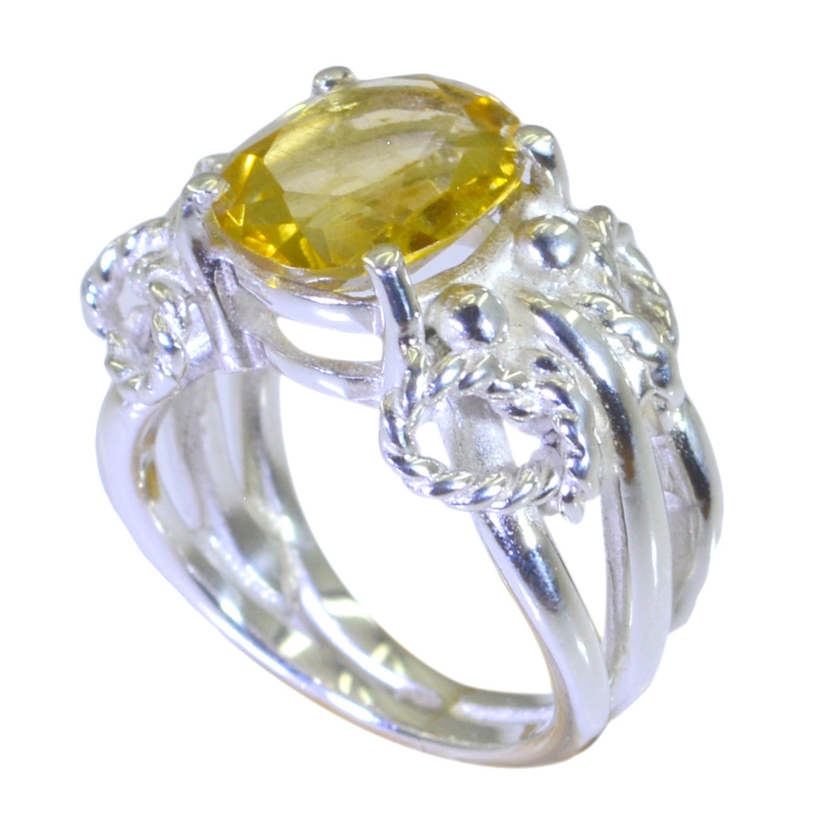 Citrine Solitaire Spanish 925 Silver Yellow Gems Essential  Rope-Wire Ring Jewelry Второстепенное изображение товара