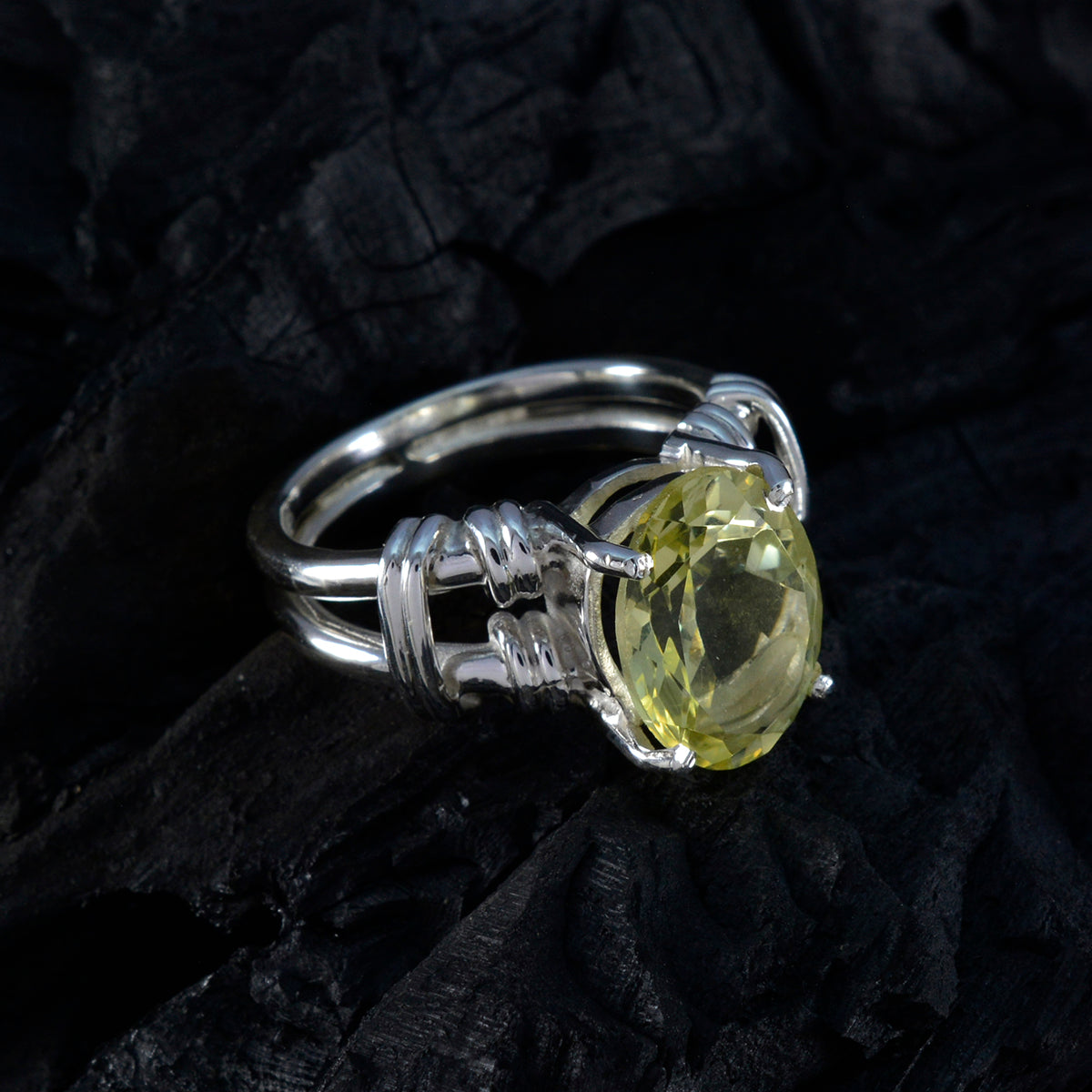 Citrine Solitaire Mexican Sterling Silver Yellow Gemstone Eye catching Rope Wire Ring Jewelry