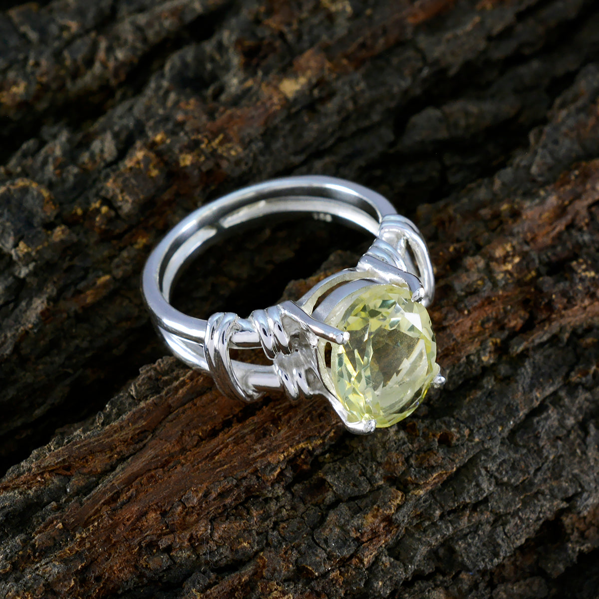 Citrine Solitaire Mexican Sterling Silver Yellow Gemstone Eye catching Rope Wire Ring Jewelry