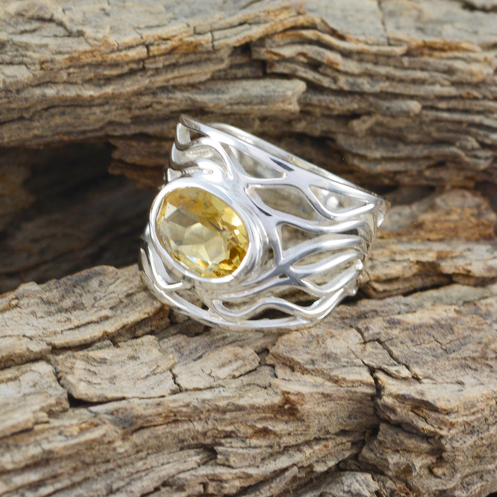 Citrine Solitaire Mexican 925 Silver Yellow Gems Minimal Rope Wire Ring Jewelry