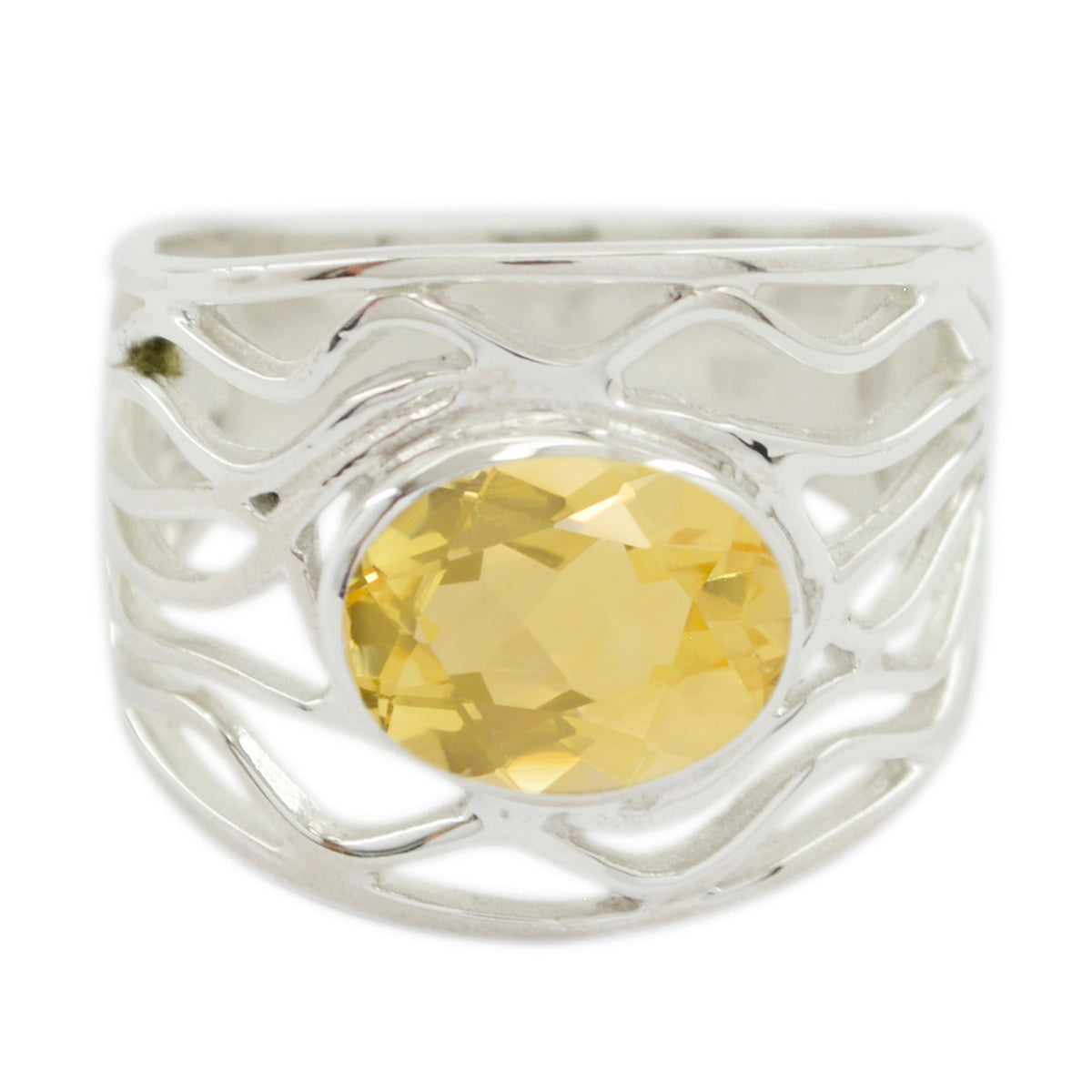 Citrine Solitaire Mexican 925 Silver Yellow Gems Minimal Rope Wire Ring Jewelry メイン画像
