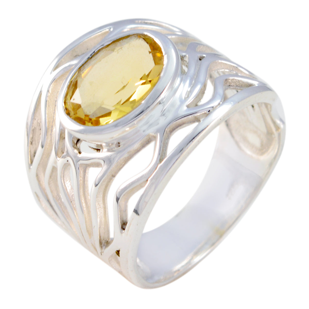 Citrine Solitaire Mexican 925 Silver Yellow Gems Minimal Rope Wire Ring Jewelry