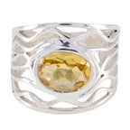 Citrine Solitaire Mexican 925 Silver Yellow Gems Minimal Rope Wire Ring Jewelry