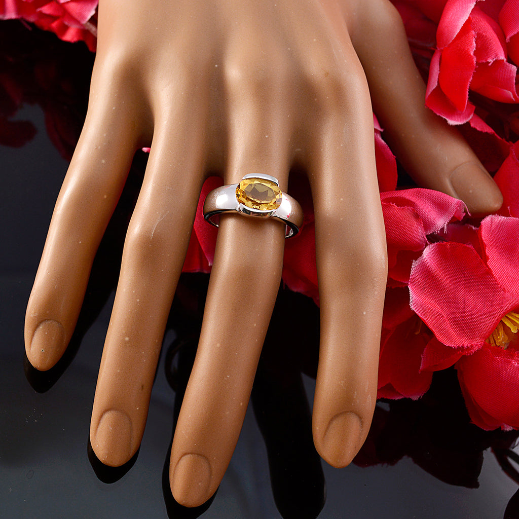Citrine Solitaire Russian 925 Silver Yellow Gems Mid weight Romantic Ring Jewellery