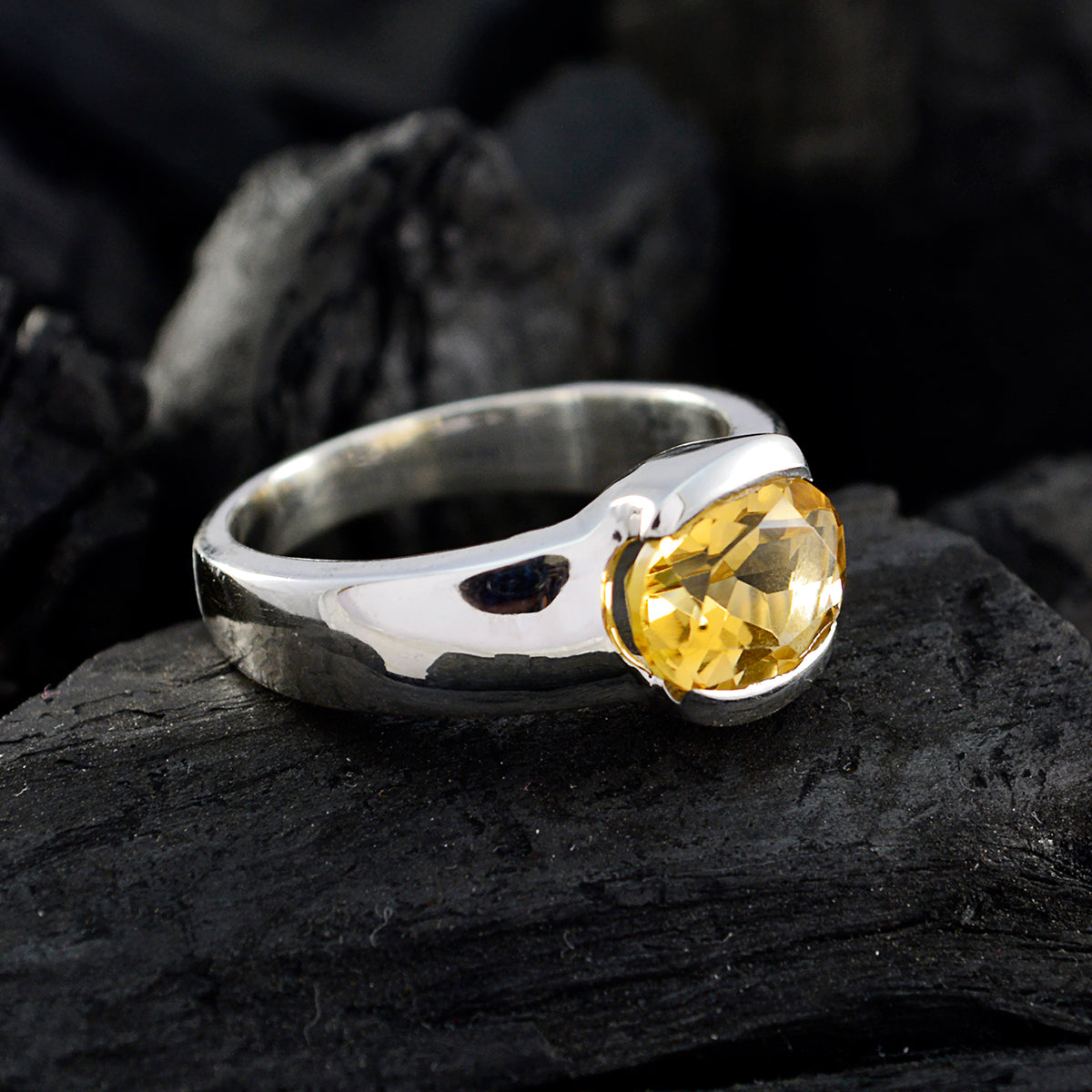 Citrine Solitaire Russian 925 Silver Yellow Gems Mid weight Romantic Ring Jewellery