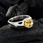 Citrine Solitaire Russian 925 Silver Yellow Gems Mid weight Romantic Ring Jewellery