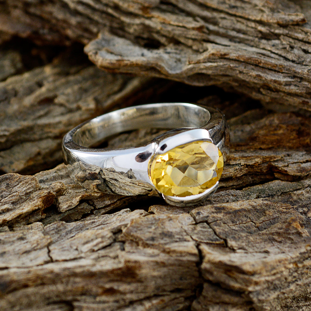 Citrine Solitaire Russian 925 Silver Yellow Gems Mid weight Romantic Ring Jewellery