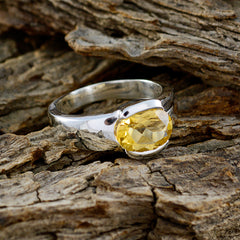 Citrine Solitaire Russian 925 Silver Yellow Gems Mid weight Romantic Ring Jewellery
