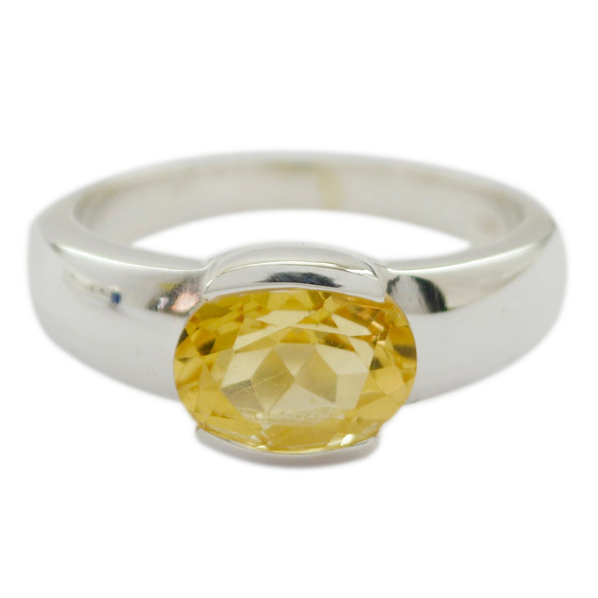 Citrine Solitaire Russian 925 Silver Yellow Gems Mid weight Romantic Ring Jewellery Immagine principale del prodotto