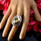 Citrine Solitaire Italian 925 Sterling Silver Yellow Gemstones Chunky Filigree Ring Jewelry