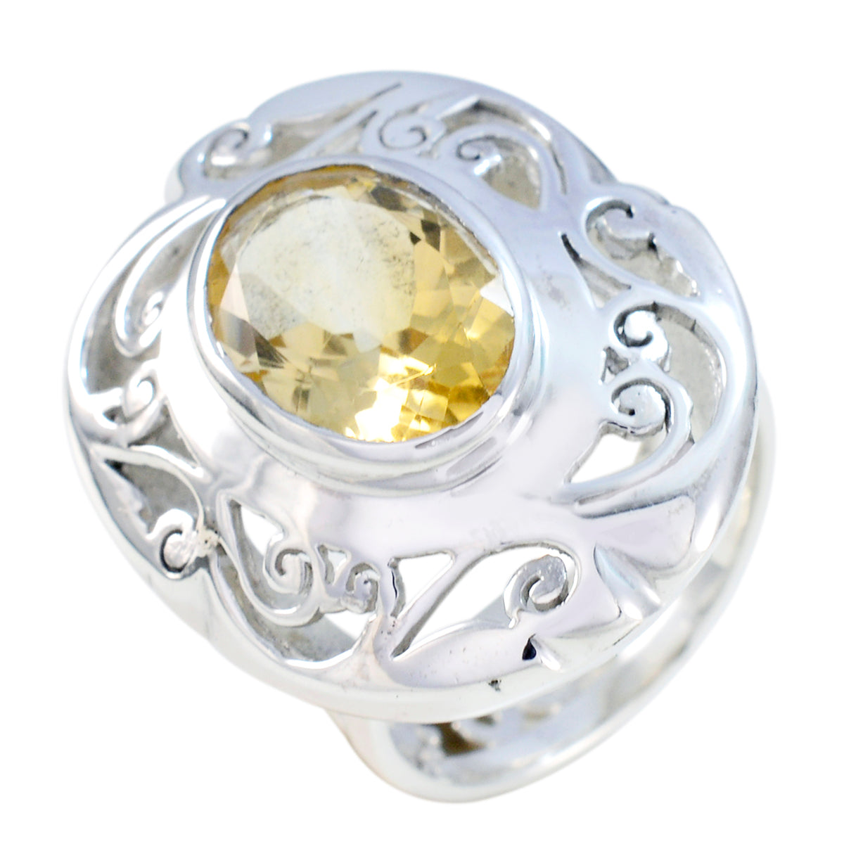 Citrine Solitaire Italian 925 Sterling Silver Yellow Gemstones Chunky Filigree Ring Jewelry