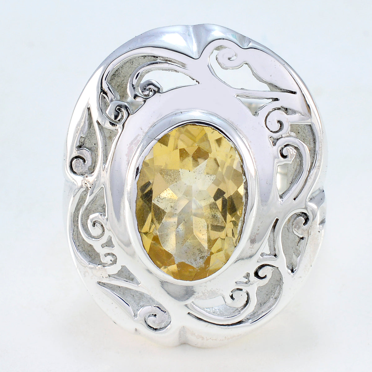 Citrine Solitaire Italian 925 Sterling Silver Yellow Gemstones Chunky Filigree Ring Jewelry Secondary image