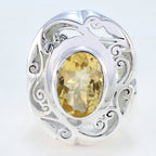Citrine Solitaire Italian 925 Sterling Silver Yellow Gemstones Chunky Filigree Ring Jewelry