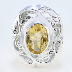 Citrine Solitaire Italian 925 Sterling Silver Yellow Gemstones Chunky Filigree Ring Jewelry