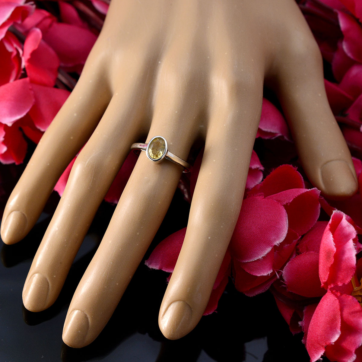 Citrine Solitaire Turkish Silver Yellow Gemstones Delicate Graceful Ring Jewellery