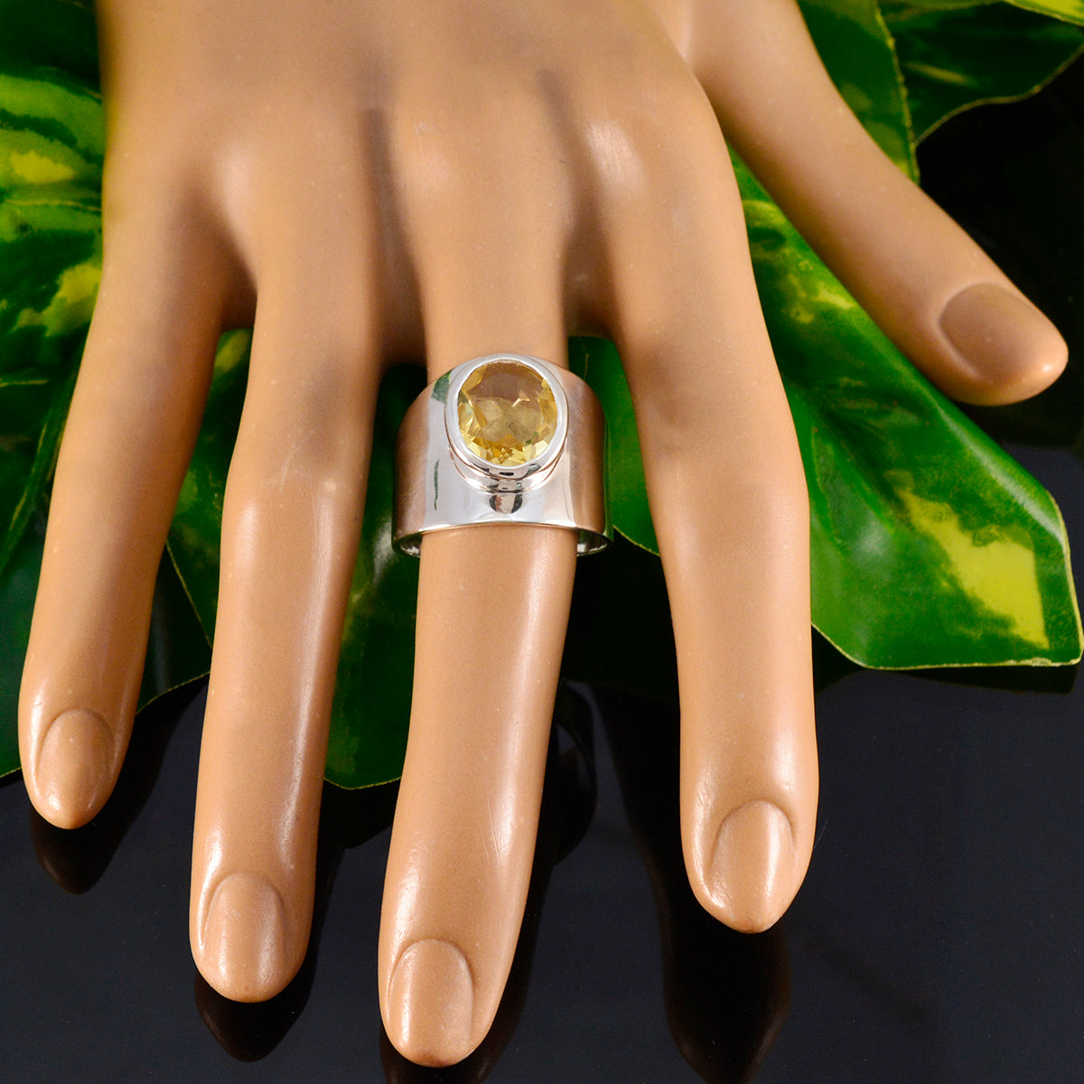 Citrine Solitaire German Silver Yellow Gems Versatile Armor Ring Jewelry