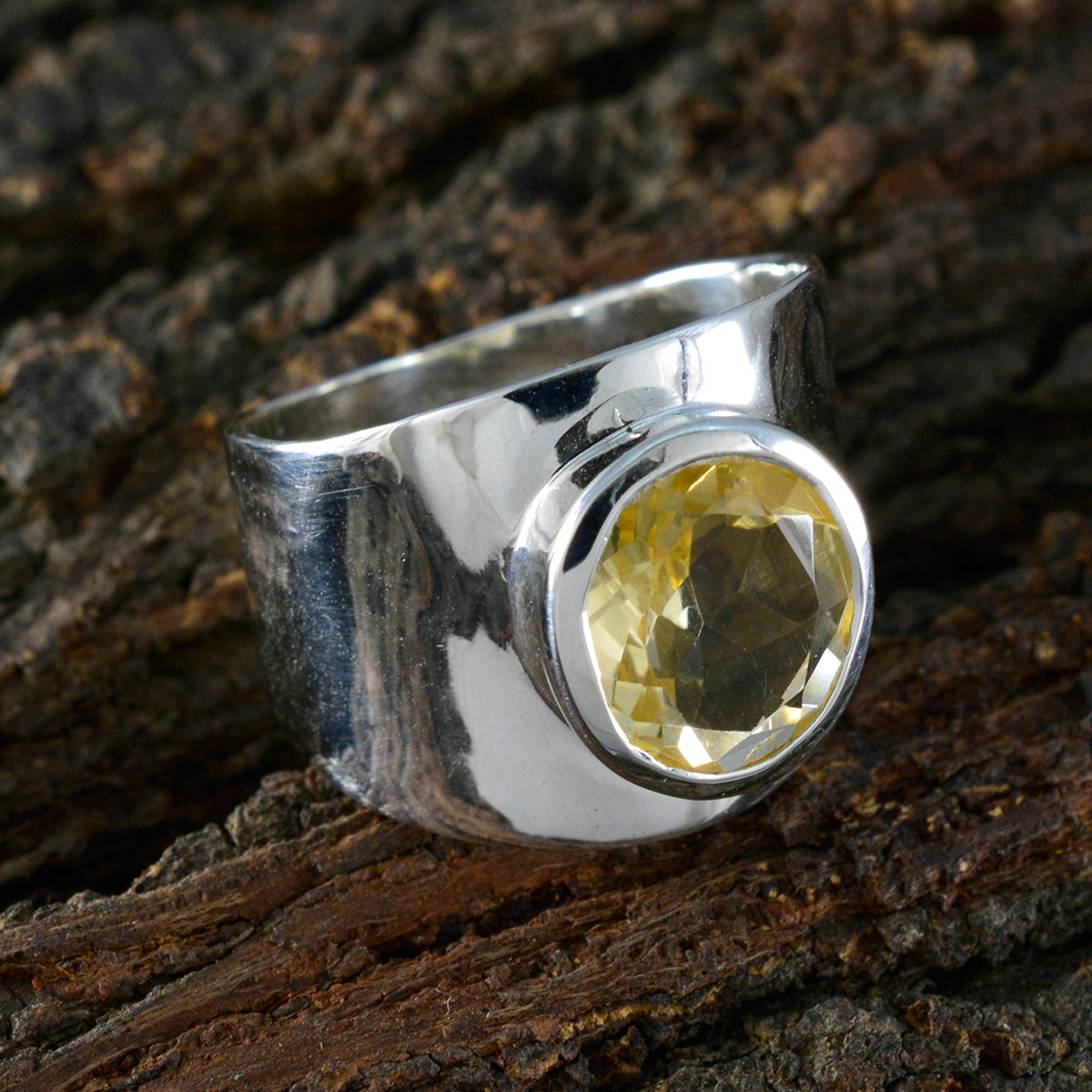 Citrine Solitaire German Silver Yellow Gems Versatile Armor Ring Jewelry